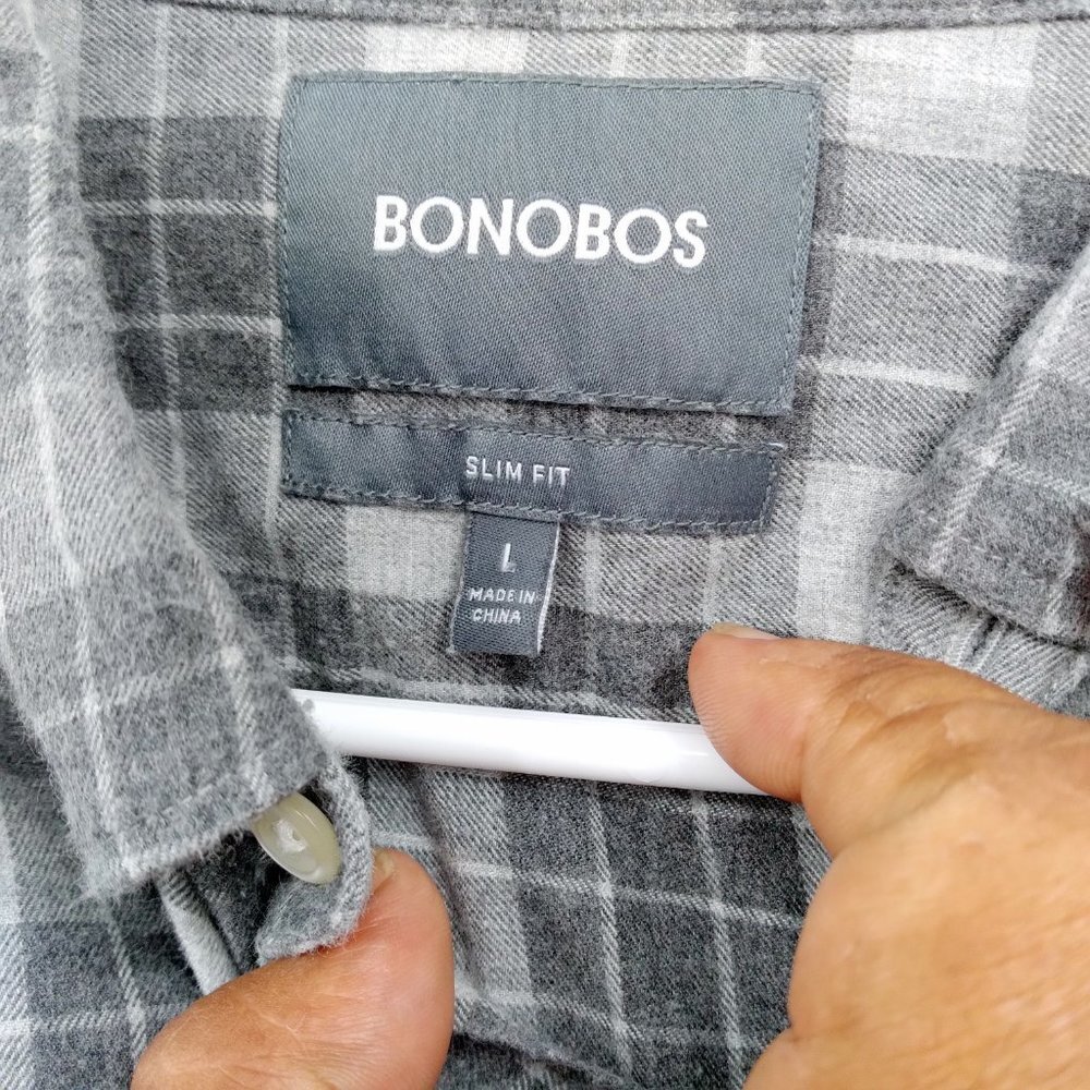 Bonobos Menswear Slim Fit Plaid Flannel Button Down Shirt Gray Size L - Picture 2 of 7